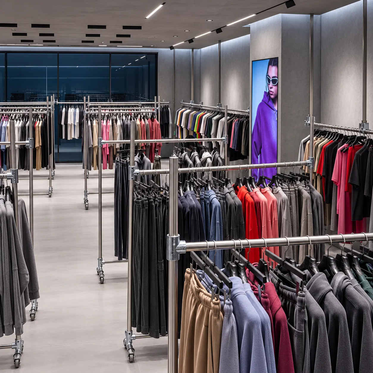 Streetwear showroom showing color and style depth for a startup apparel launch