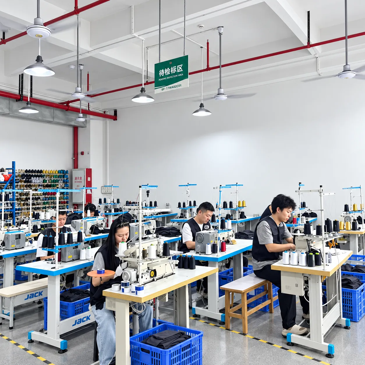 Apparel sewing production line with multiple operators