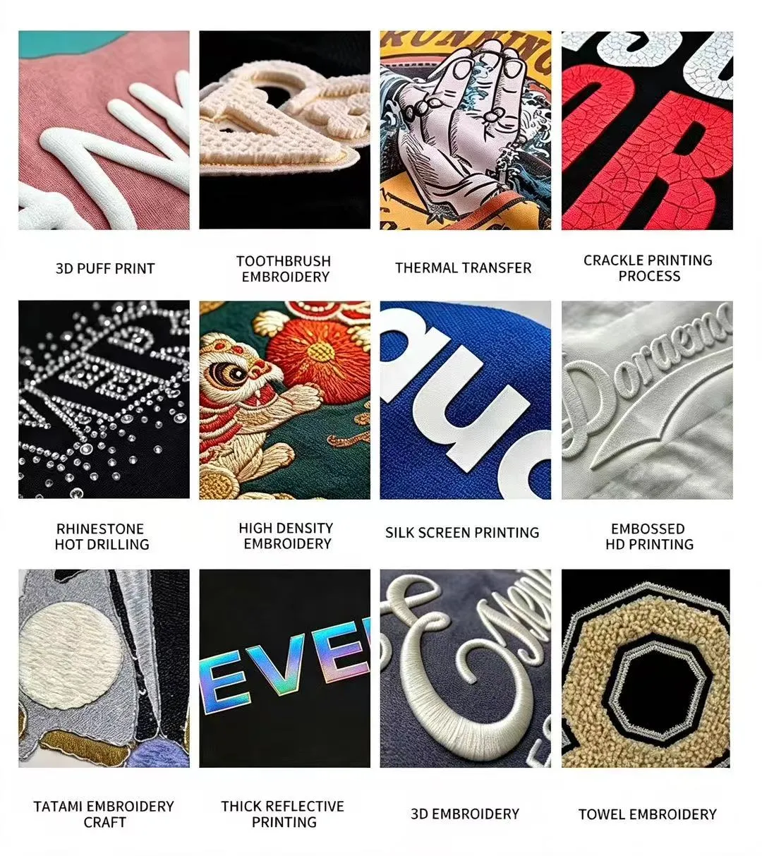 Custom streetwear logo printing embroidery and garment decoration techniques