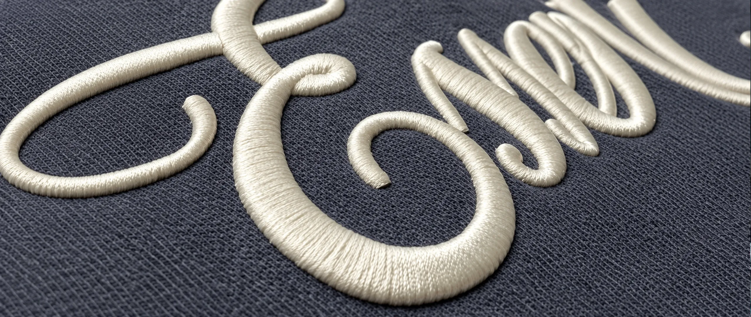 Close-up of dimensional custom embroidery on dark fabric