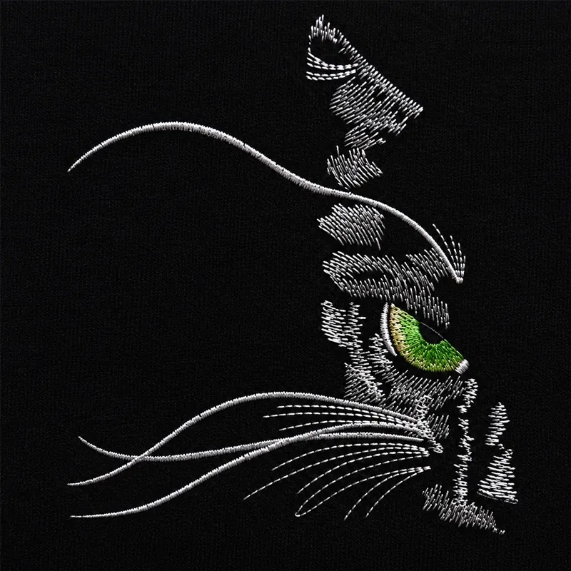 Detailed panther embroidery showing stitch direction and color blending