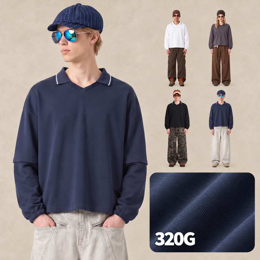 Y6321 boxy v-neck polo sweatshirt - Weight: 320 GSM