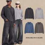 M8338 380 GSM Washed Boxy V-Neck Polo Sweatshirt