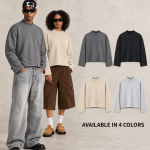 Y6319 350 GSM Boxy Mock-Neck French Terry Sweatshirt with Raw Hem