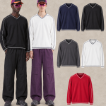 Y6334 280 GSM Contrast-Trim V-Neck Sweatshirt