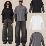 Y6344 240 GSM Distressed Mesh-Layered Long Sleeve T-Shirt