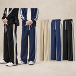 DK002 340 GSM Contrast-Stripe Wide-Leg Track Pants