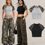 DX8877 210 GSM Camouflage Raglan Cropped T-Shirt