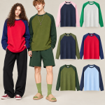 DY030 270 GSM Cotton Colorblock Raglan Long-Sleeve T-Shirt