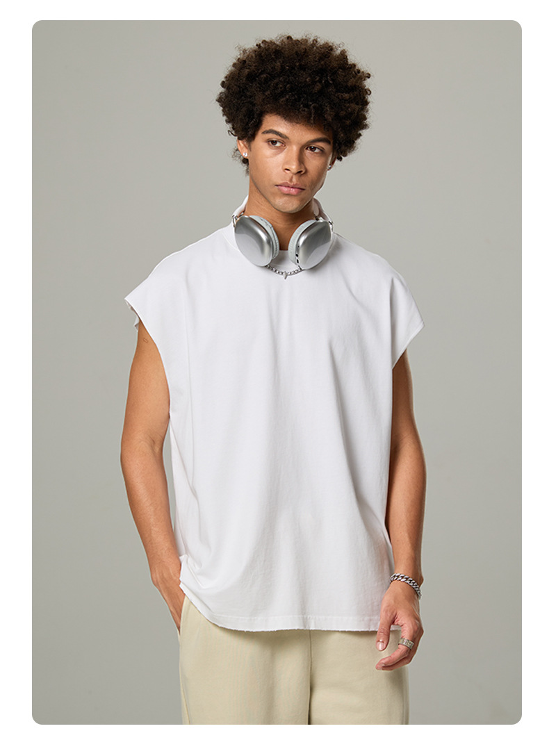 BX8101 washed sleeveless cotton T-shirt in white - front view