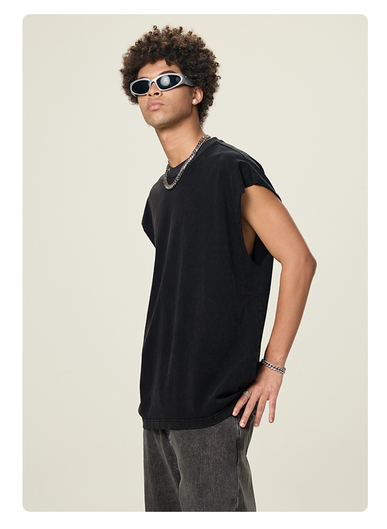 BX8101 washed sleeveless cotton T-shirt in black - side view