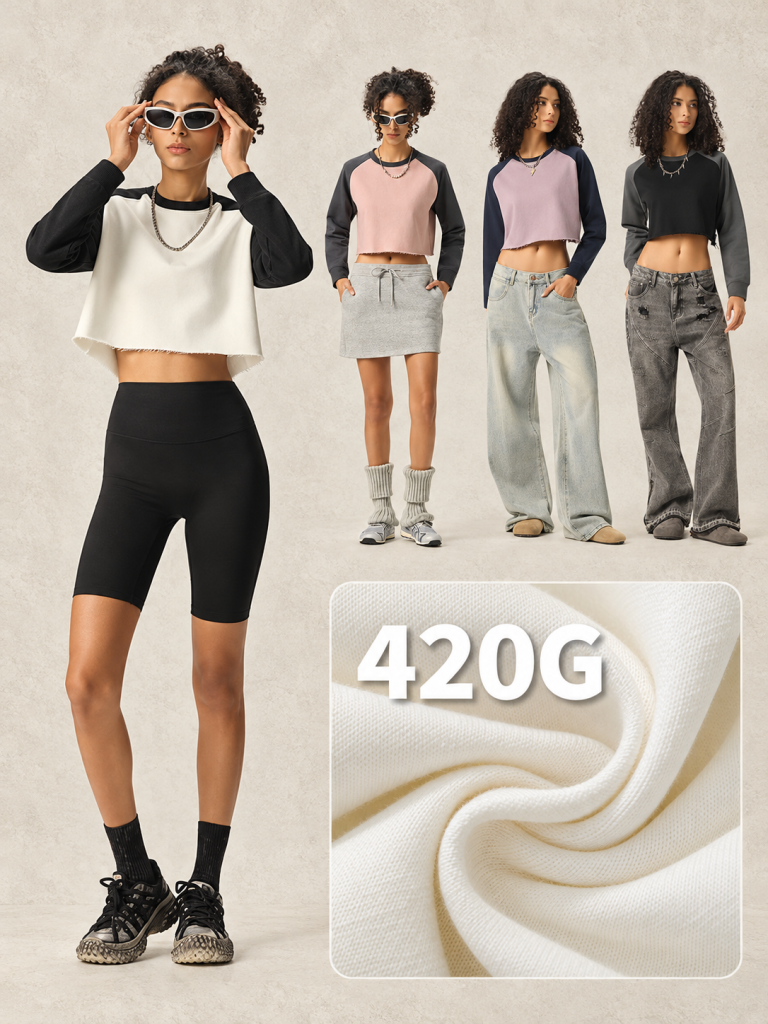 Y6306 cropped contrast raglan sweatshirt - 420 GSM