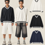 Y6313 380 GSM Cotton Contrast V-Neck Sweatshirt