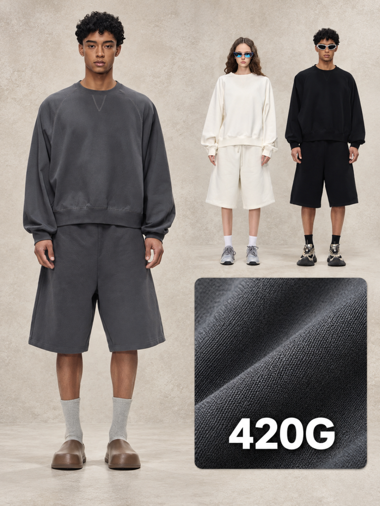 Y6317 raglan v-stitch crewneck sweatshirt - 420 GSM