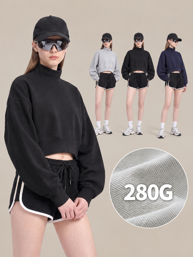 Y6328 cropped mock-neck sweatshirt - 280 GSM