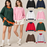 Y6333 350 GSM Contrast-Trim Mock-Neck Fleece Sweatshirt