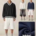 Y6313 380 GSM Cotton Contrast V-Neck Sweatshirt