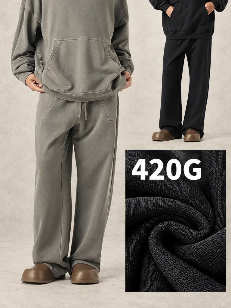 K7306 420 GSM Washed Cotton Wide-Leg Sweatpants