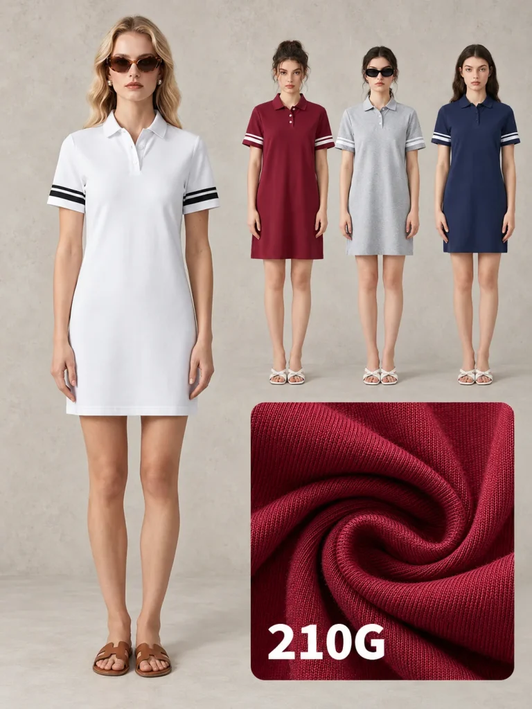 DX8890 contrast-stripe polo mini dress - 210 GSM