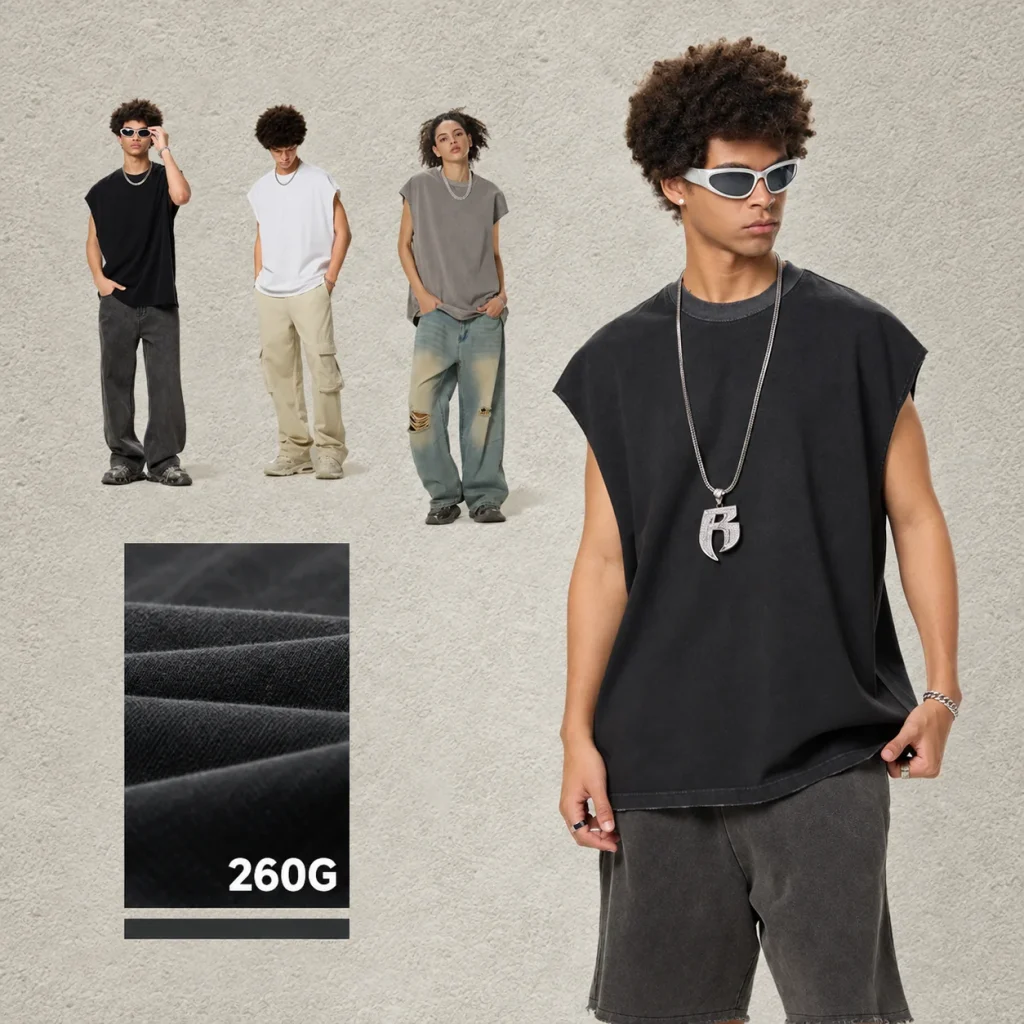 BX8101 washed sleeveless cotton t-shirt - 260 GSM
