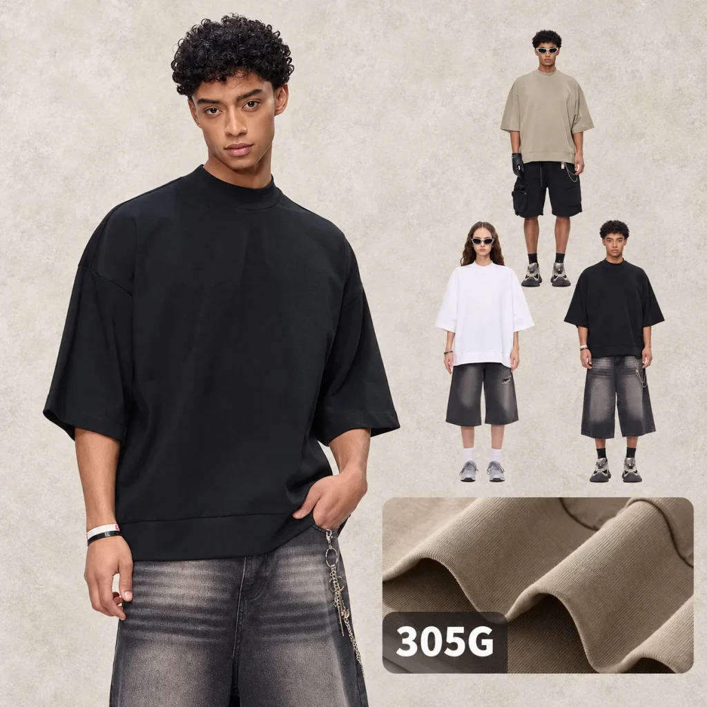 DX8810 305 GSM Boxy Fit Mock Neck T-Shirt with Ribbed Hem