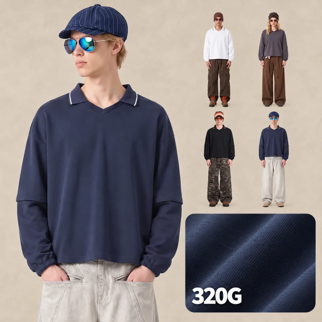 Y6321 boxy v-neck polo sweatshirt - Peso: 320 GSM