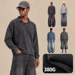 M8338 380 GSM Washed Boxy V-Neck Polo Sweatshirt