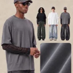 Y6344 240 GSM Distressed Mesh-Layered Long Sleeve T-Shirt