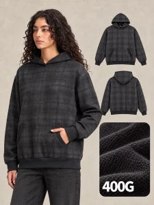 M8336 plaid french terry hoodie - 400 GSM
