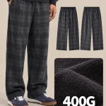 DK8664 400 GSM Heavyweight Cotton Plaid Wide-Leg Pants
