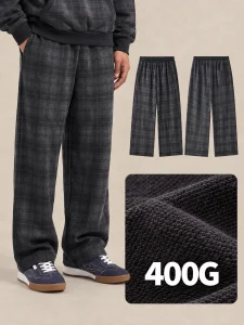 DK8664 cotton plaid wide-leg pants - 400 GSM