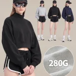 Y6328 280 GSM Curved-Hem Cropped Mock-Neck Sweatshirt