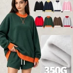 Y6333 350 GSM Contrast-Trim Mock-Neck Fleece Sweatshirt