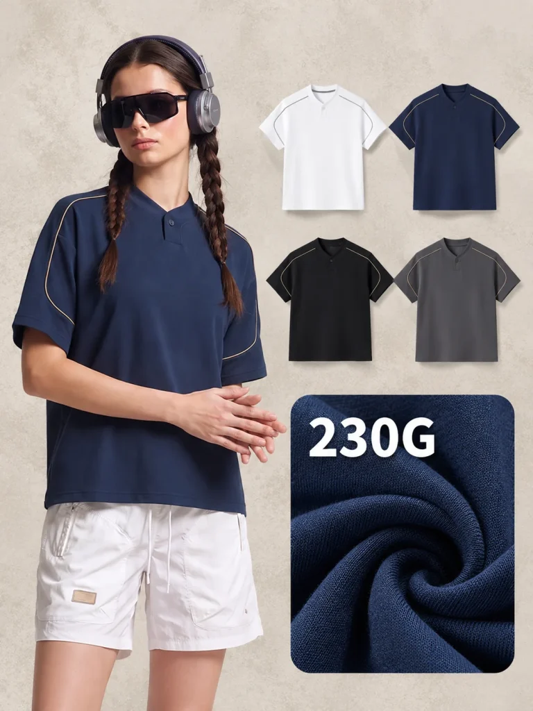 DX8883 230 GSM Contrast-Piping Henley T-Shirt