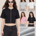 DX8879 220 GSM Stretch Cotton Zip-Front Cropped Top