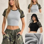 DX8877 210 GSM Camouflage Raglan Cropped T-Shirt