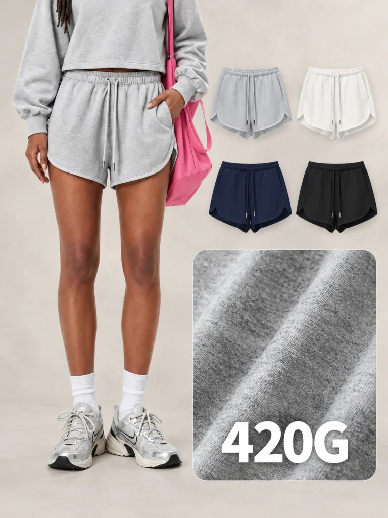 DK8618 420 GSM Curved-Hem Drawstring Shorts