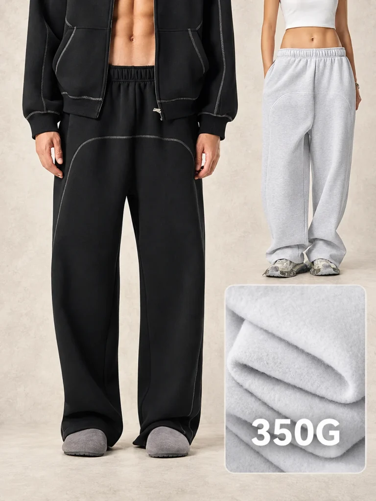 K7315 350 GSM Contrast-Seam Wide-Leg Sweatpants