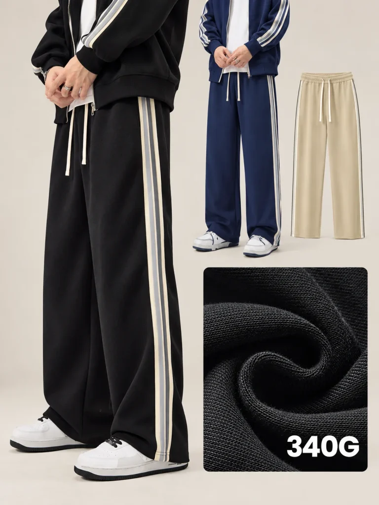 DK002 contrast-stripe wide-leg track pants - 340 GSM