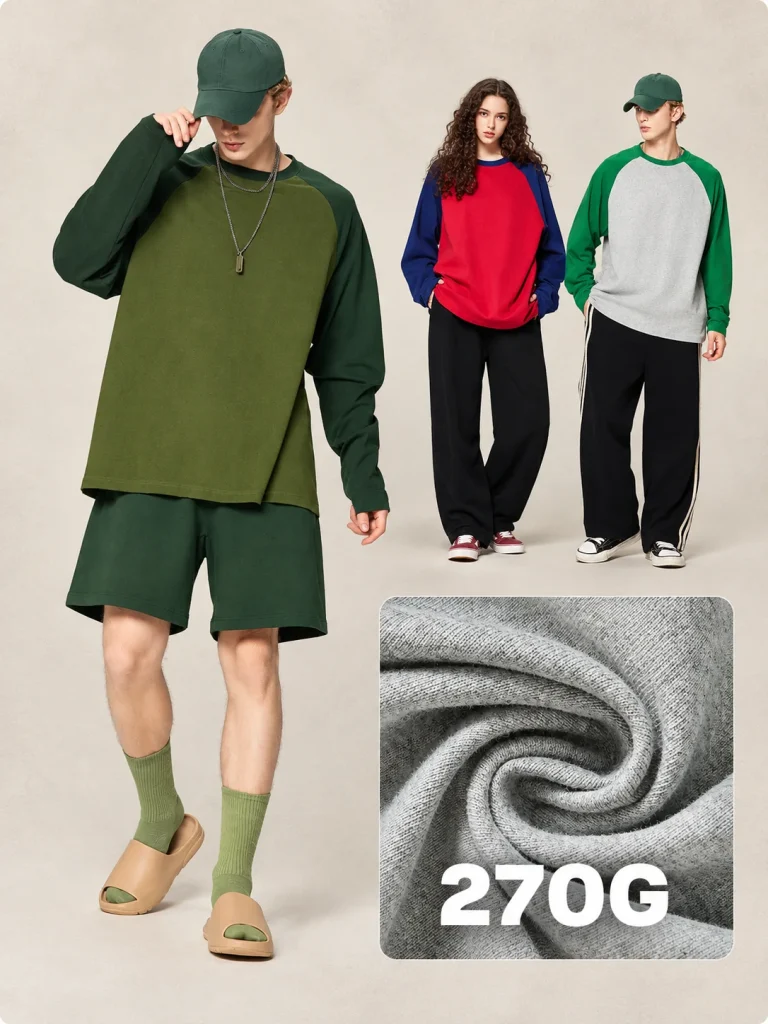 DY030 270 GSM Cotton Colorblock Raglan Long-Sleeve T-Shirt